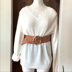 Magaschoni Off White Lace V Neck Sweater
